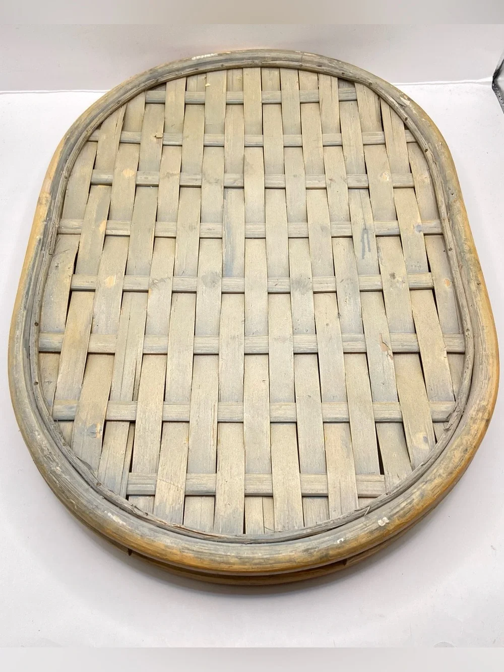 Vintage Bamboo Rattan Serving Tray Oval Woven Boho Coastal Decor 16.5”